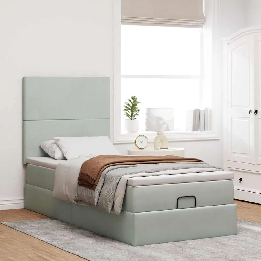 Cadre de lit ottoman avec matelas gris clair 80x200 cm velours - 3