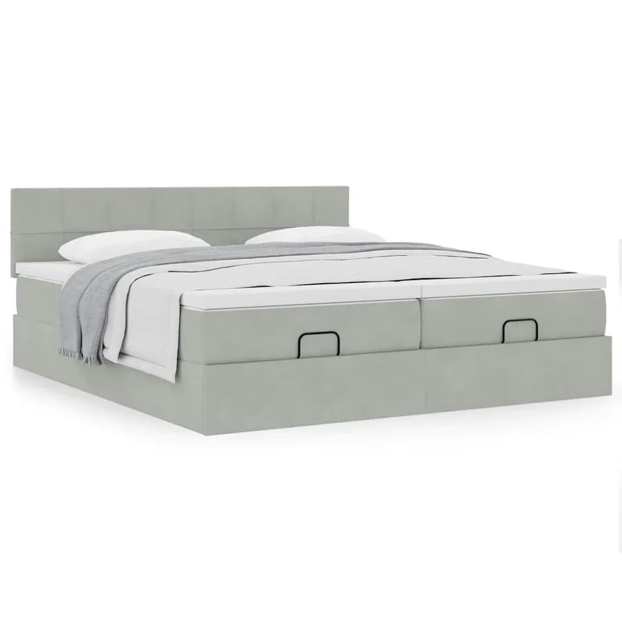 Cadre de lit ottoman et matelas gris clair 160x200cm velours - 4