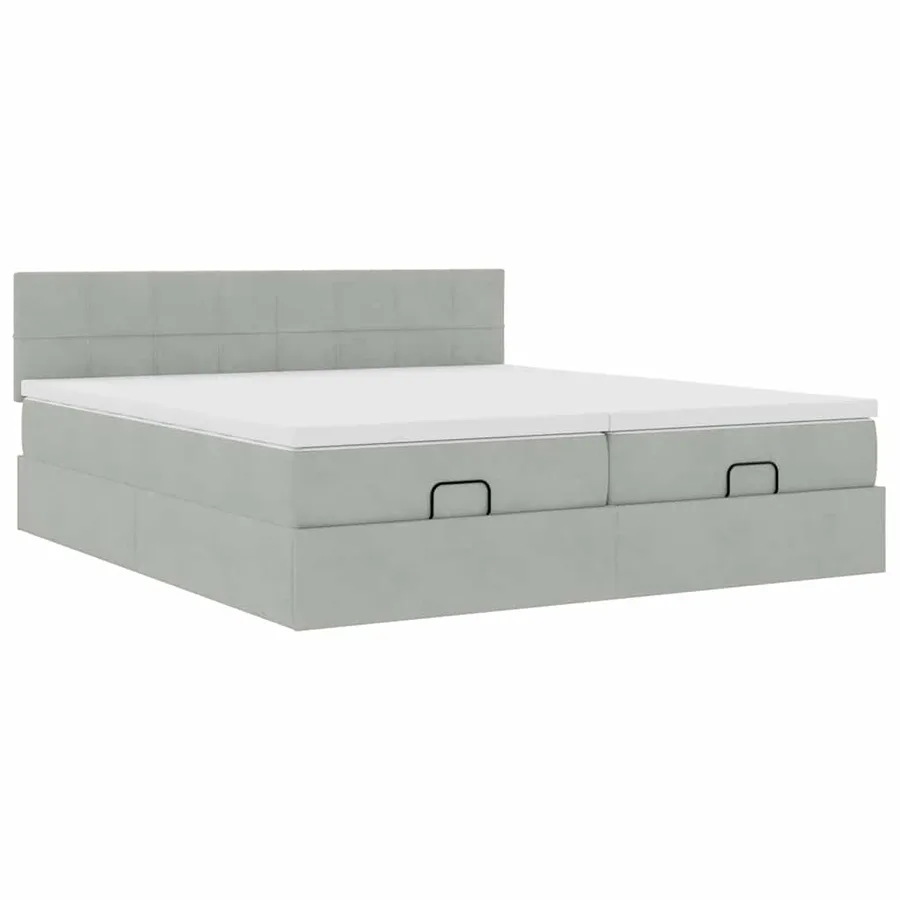 Cadre de lit ottoman et matelas gris clair 160x200cm velours - 6