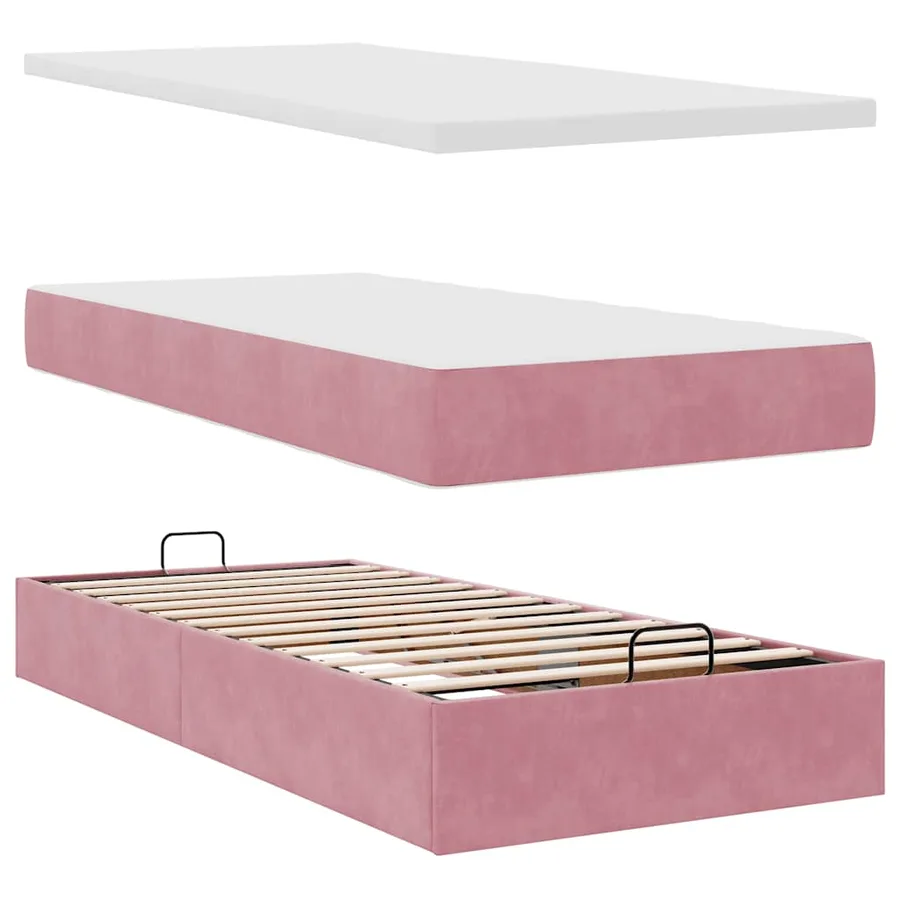 Cadre de lit ottoman avec matelas rose 80x200 cm velours - 8