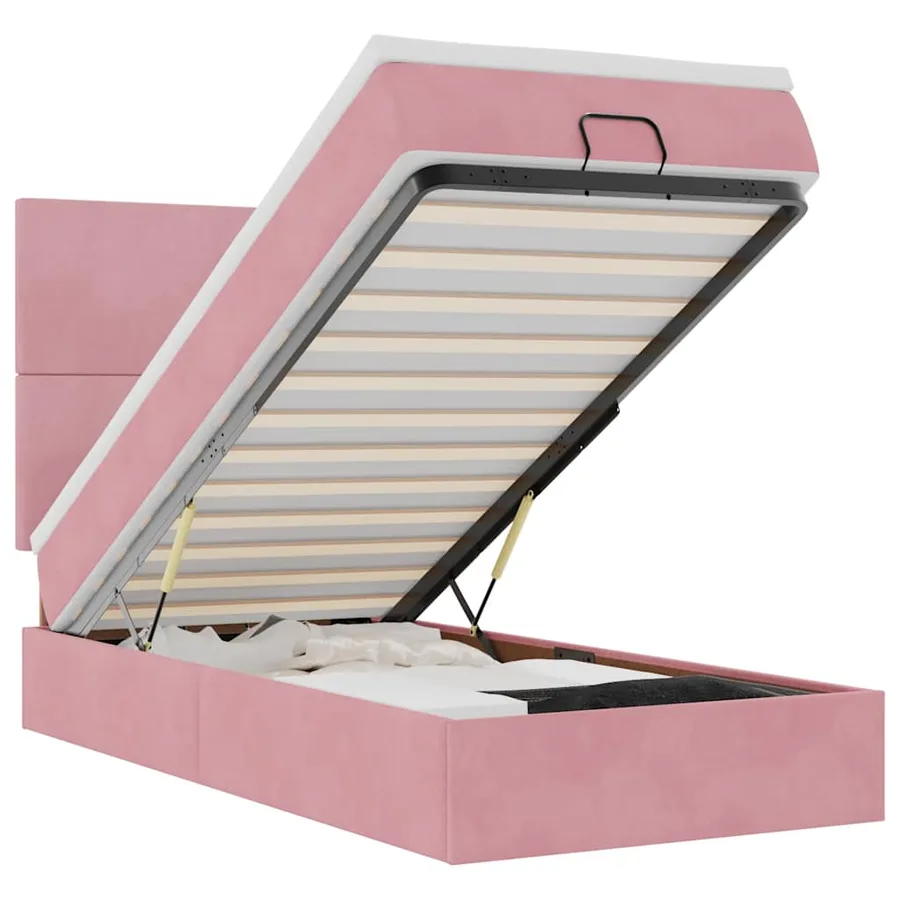 Cadre de lit ottoman avec matelas rose 80x200 cm velours - 2