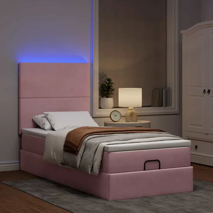 Cadre de lit ottoman avec matelas rose 80x200 cm velours - 3