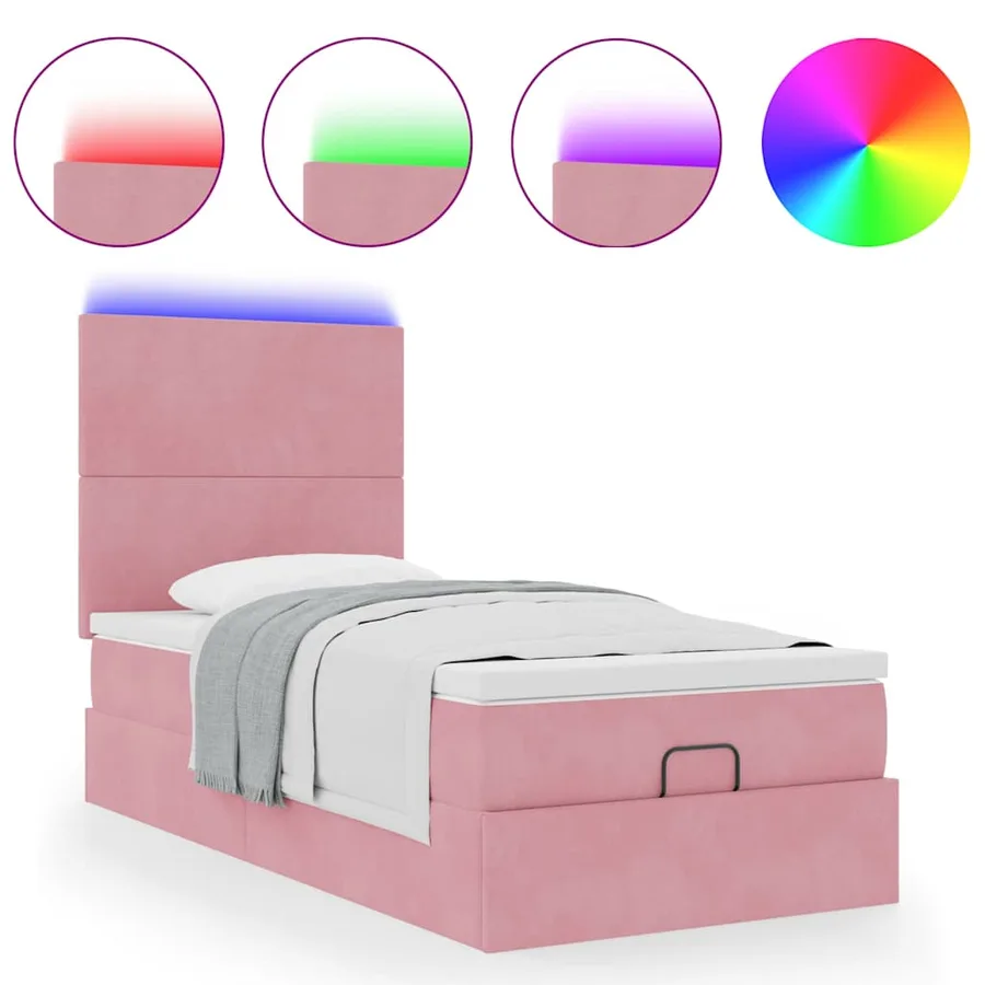 Cadre de lit ottoman avec matelas rose 80x200 cm velours - 5