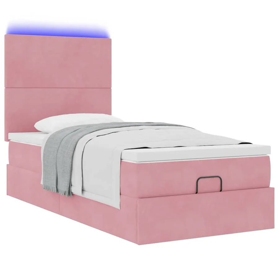 Cadre de lit ottoman avec matelas rose 80x200 cm velours - 6