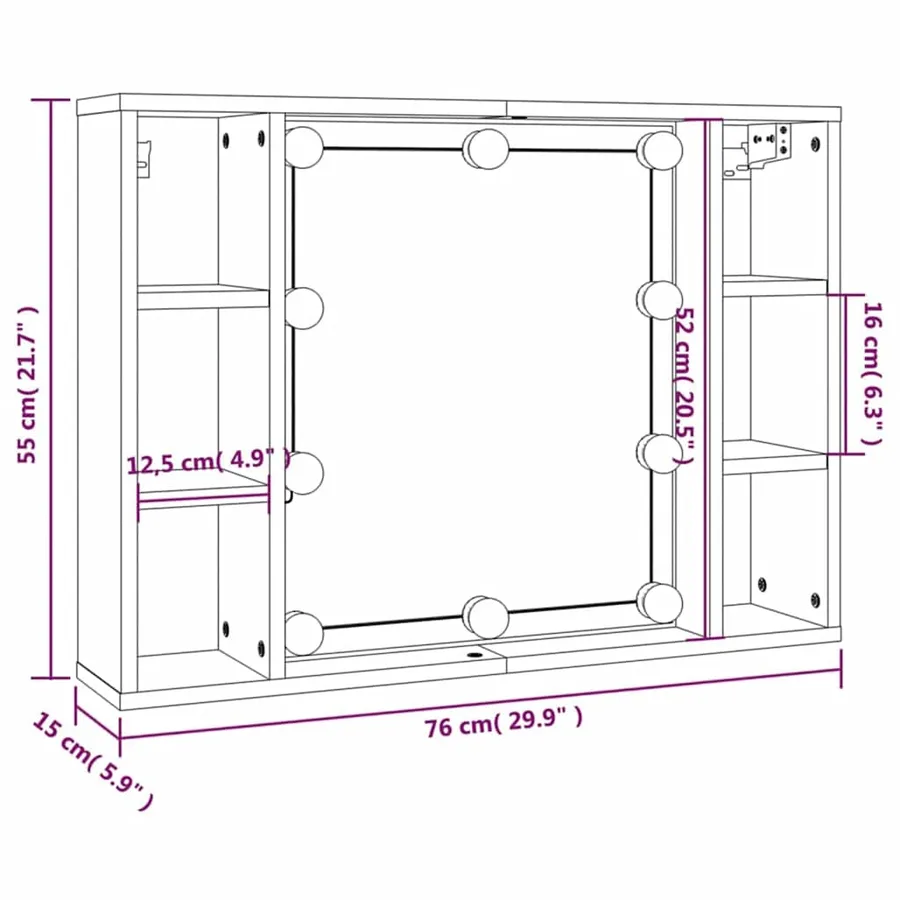 Armoire à miroir avec LED noir 76x15x55 cm - 16