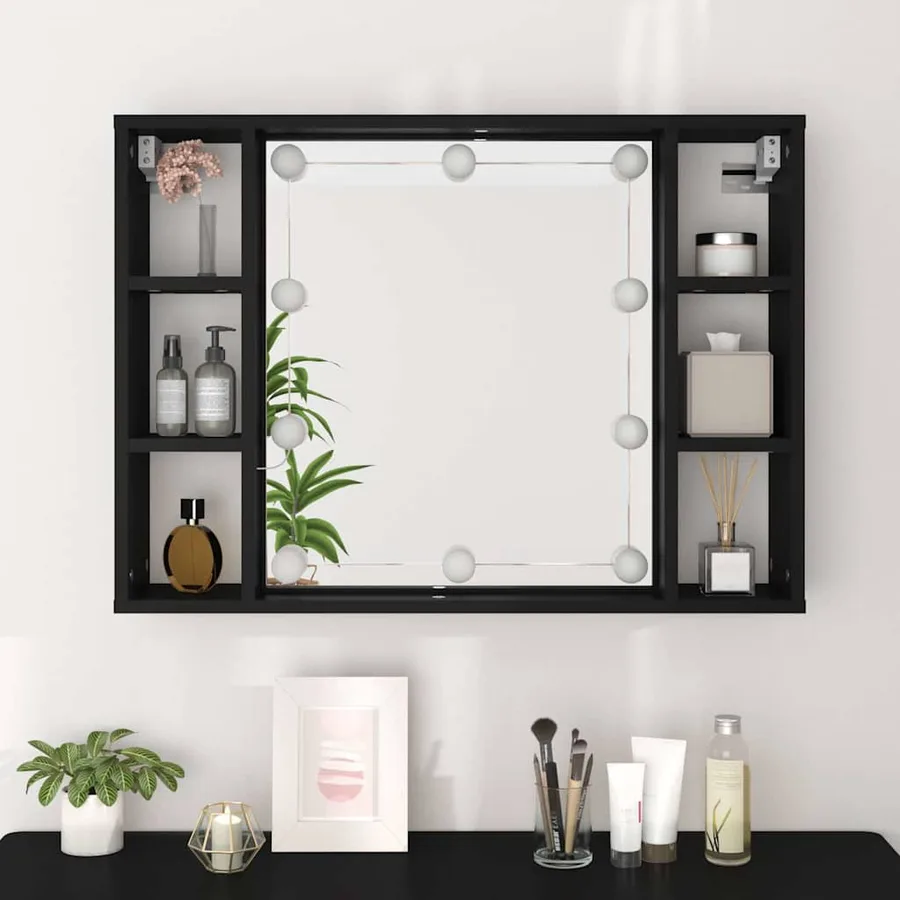 Armoire à miroir avec LED noir 76x15x55 cm - 5