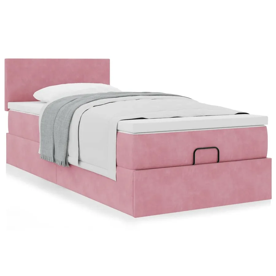 Cadre de lit ottoman avec matelas rose 80x200 cm velours - 4