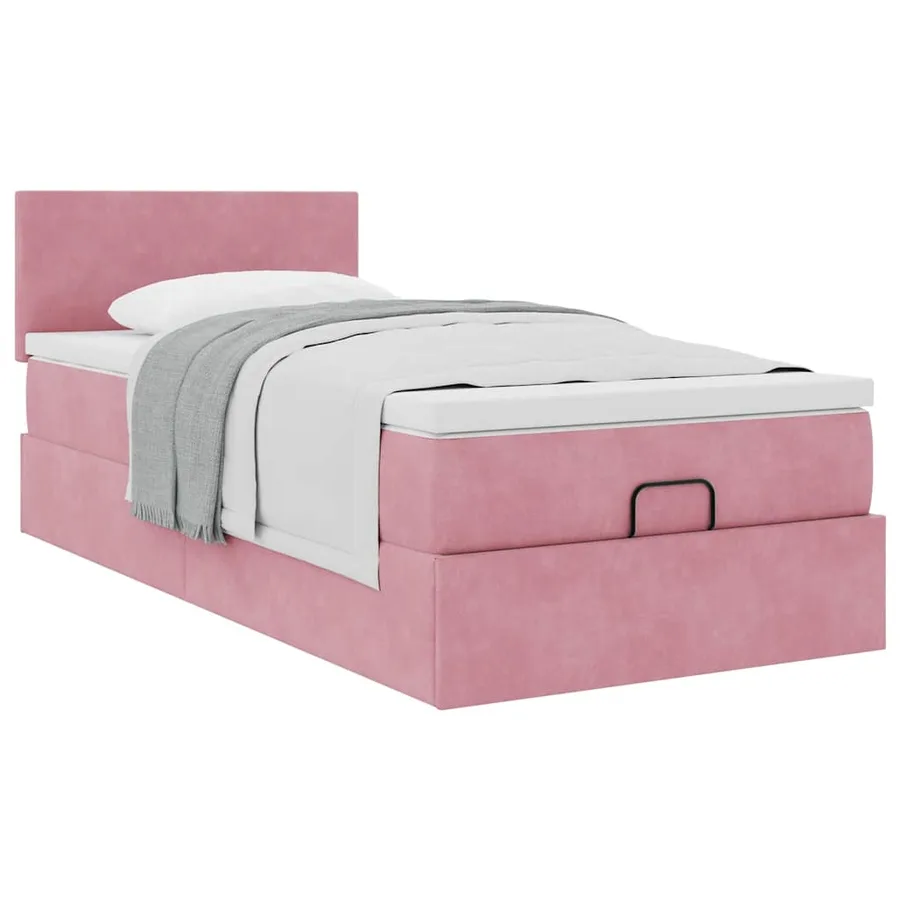 Cadre de lit ottoman avec matelas rose 80x200 cm velours - 5