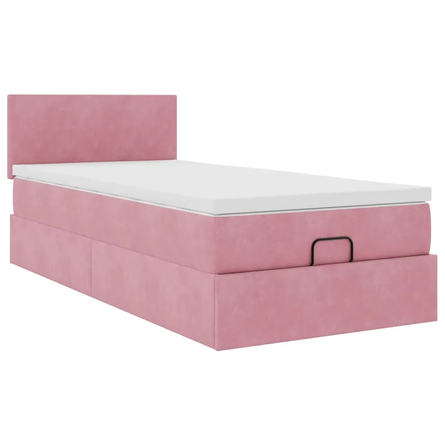 Cadre de lit ottoman avec matelas rose 80x200 cm velours - 6