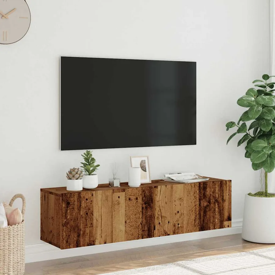 Meuble TV mural vieux bois 120x30x30 cm bois d'ingénierie - 3