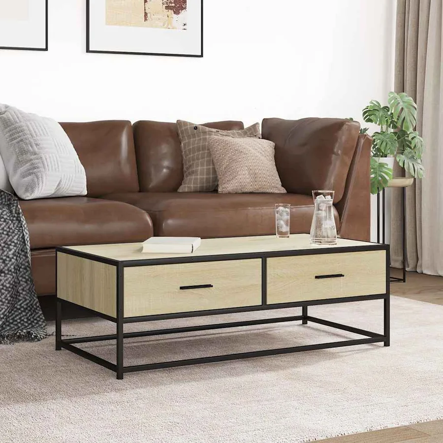 Table basse chêne sonoma 100x50x35cm bois d'ingénierie et métal - 3