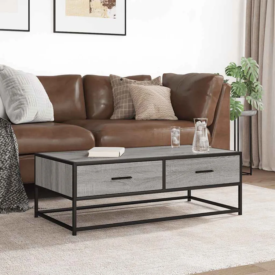 Table basse sonoma gris 100x50x35 cm bois d'ingénierie et métal - 3