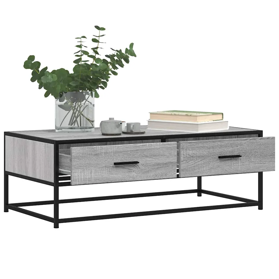 Table basse sonoma gris 100x50x35 cm bois d'ingénierie et métal - 4