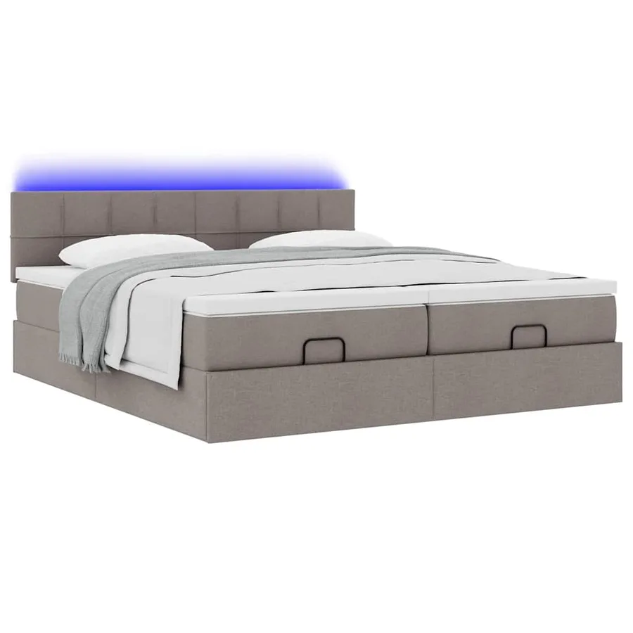 Cadre de lit ottoman avec matelas taupe 200x200cm tissu - 6