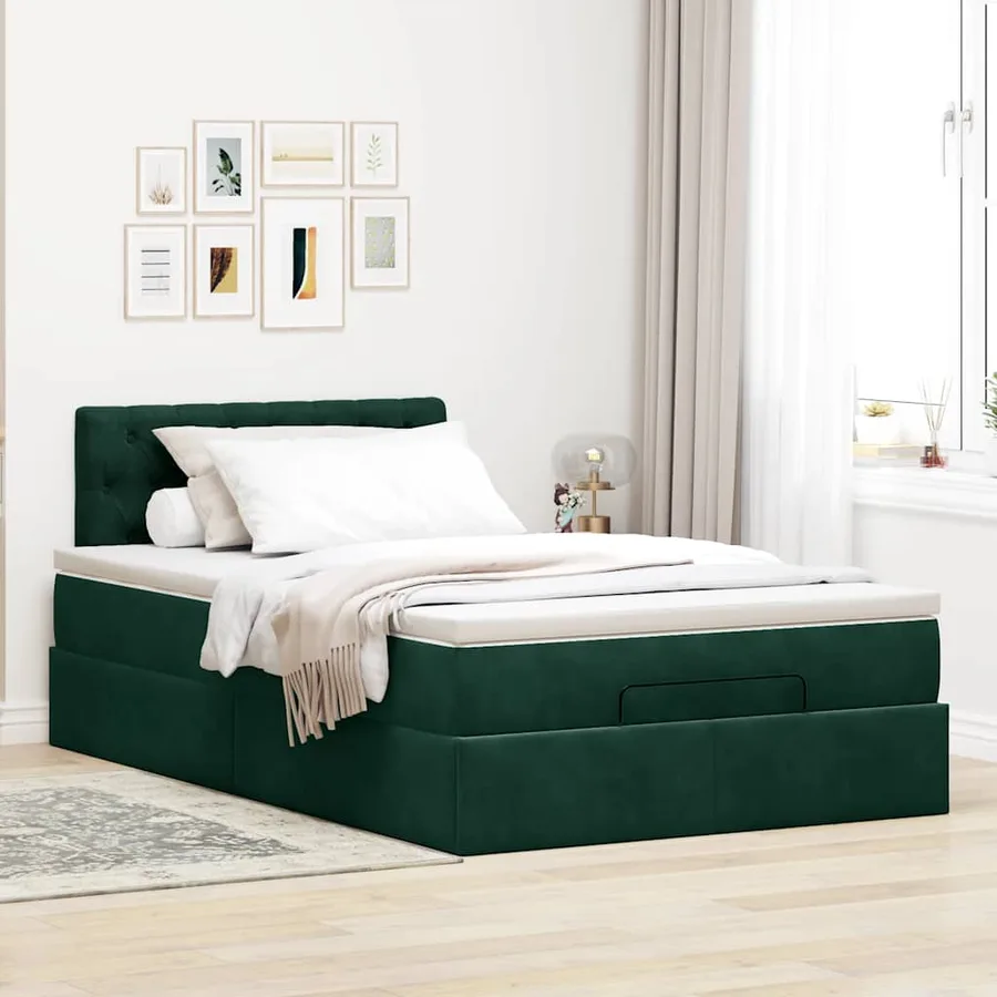 Lit ottoman avec matelas et LED vert foncé 90x200cm velours - 4