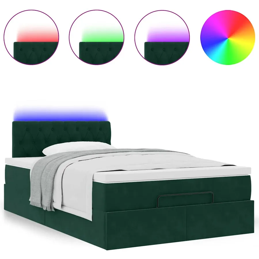 Lit ottoman avec matelas et LED vert foncé 90x200cm velours - 5