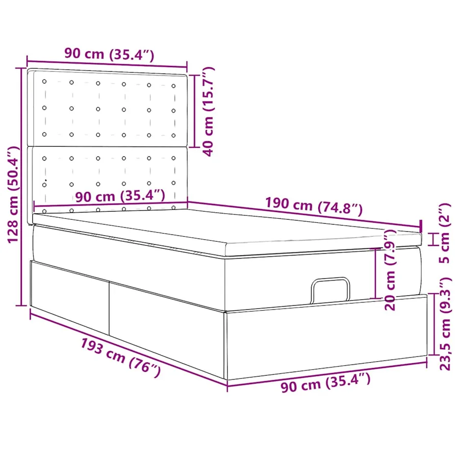 Cadre de lit ottoman avec matelas vert foncé 90x190 cm velours - 18