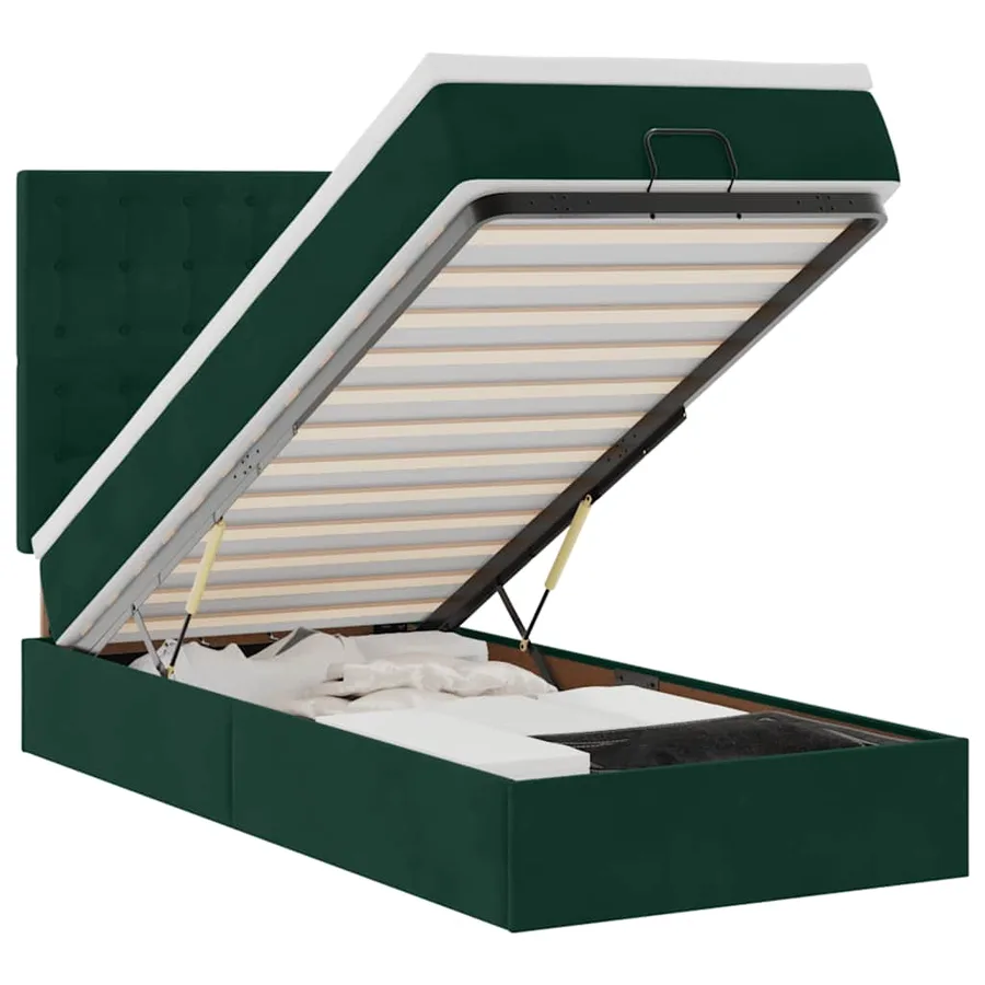 Cadre de lit ottoman avec matelas vert foncé 90x190 cm velours - 2
