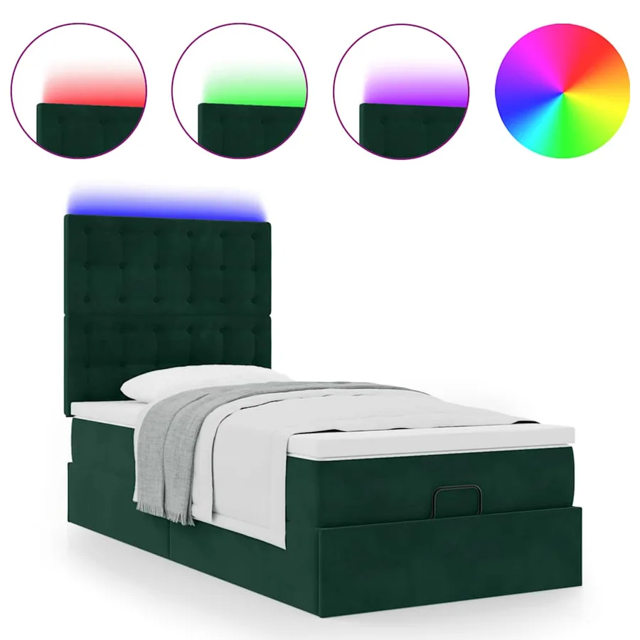 Cadre de lit ottoman avec matelas vert foncé 90x190 cm velours - 5