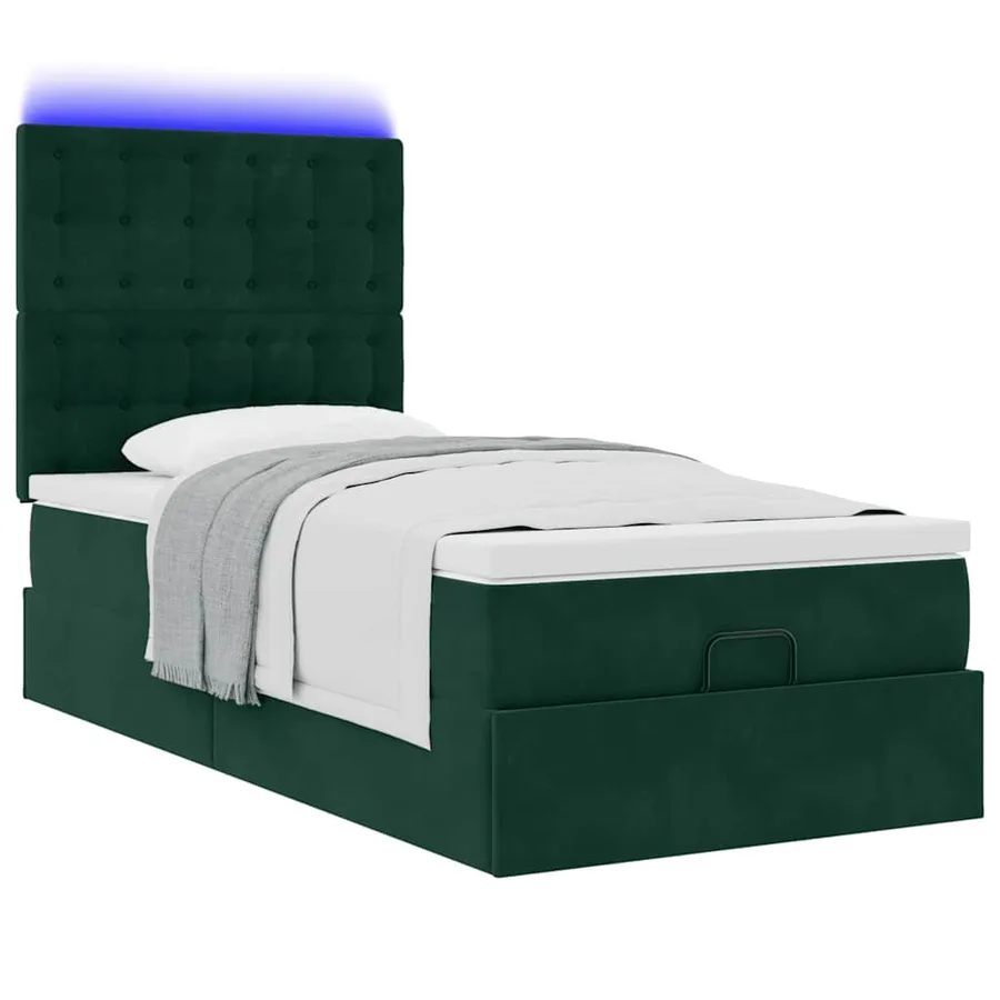 Cadre de lit ottoman avec matelas vert foncé 90x190 cm velours - 6
