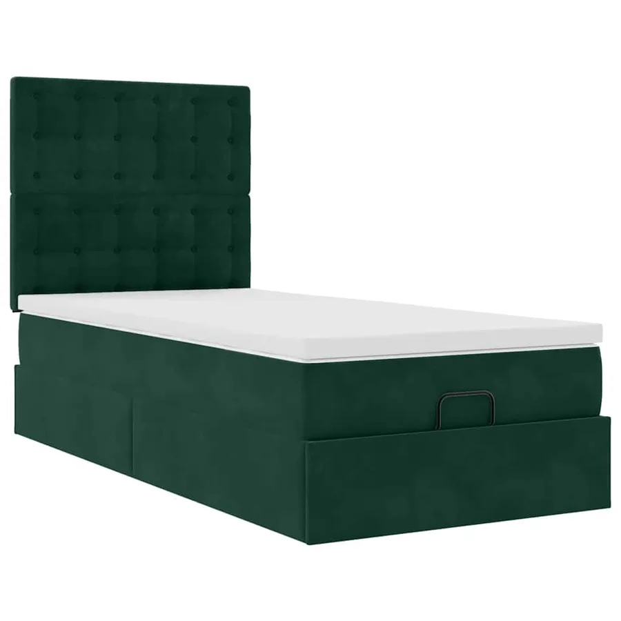 Cadre de lit ottoman avec matelas vert foncé 90x190 cm velours - 7