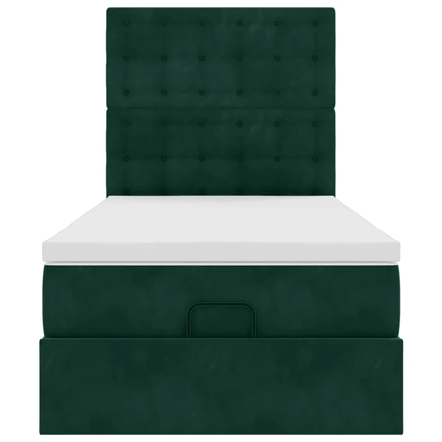 Cadre de lit ottoman avec matelas vert foncé 90x190 cm velours - 8