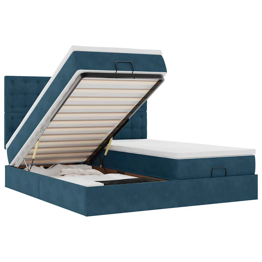 Cadre de lit ottoman avec matelas bleu foncé 180x200 cm velours - 2