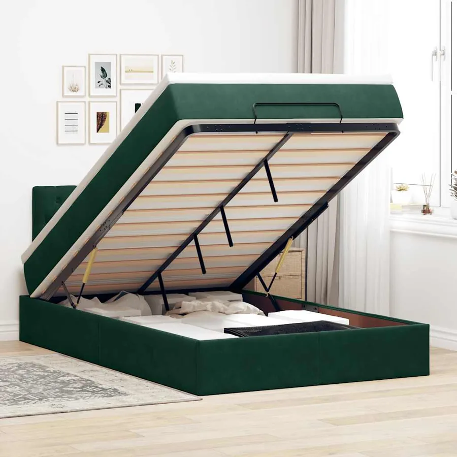 Lit ottoman avec matelas vert foncé 120x190 cm velours