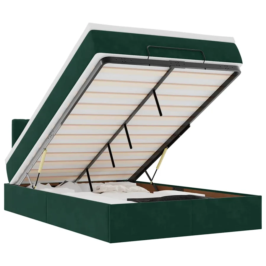Lit ottoman avec matelas vert foncé 120x190 cm velours - 2