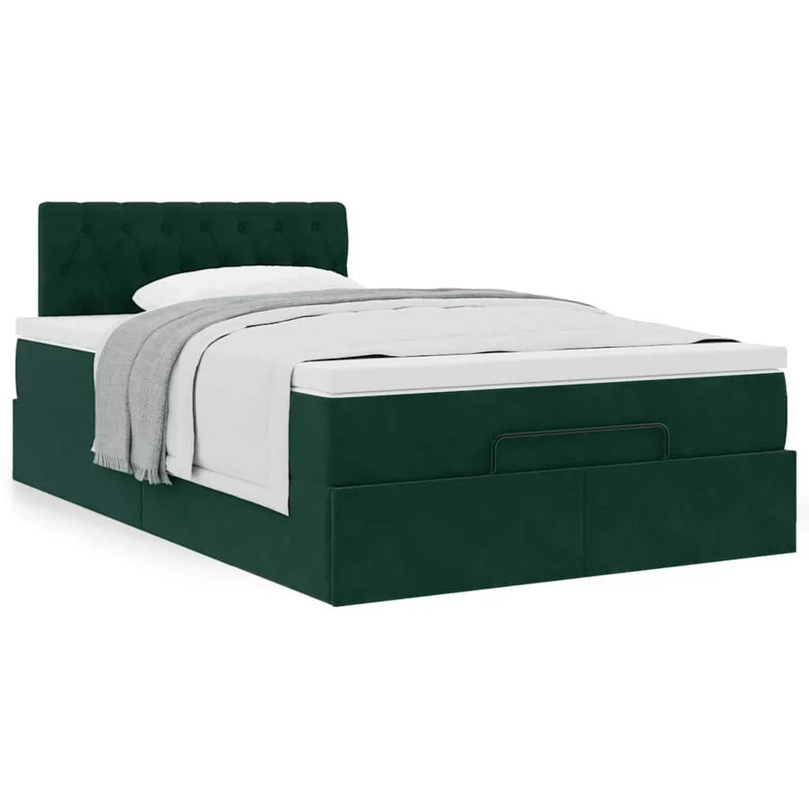 Lit ottoman avec matelas vert foncé 120x190 cm velours - 4