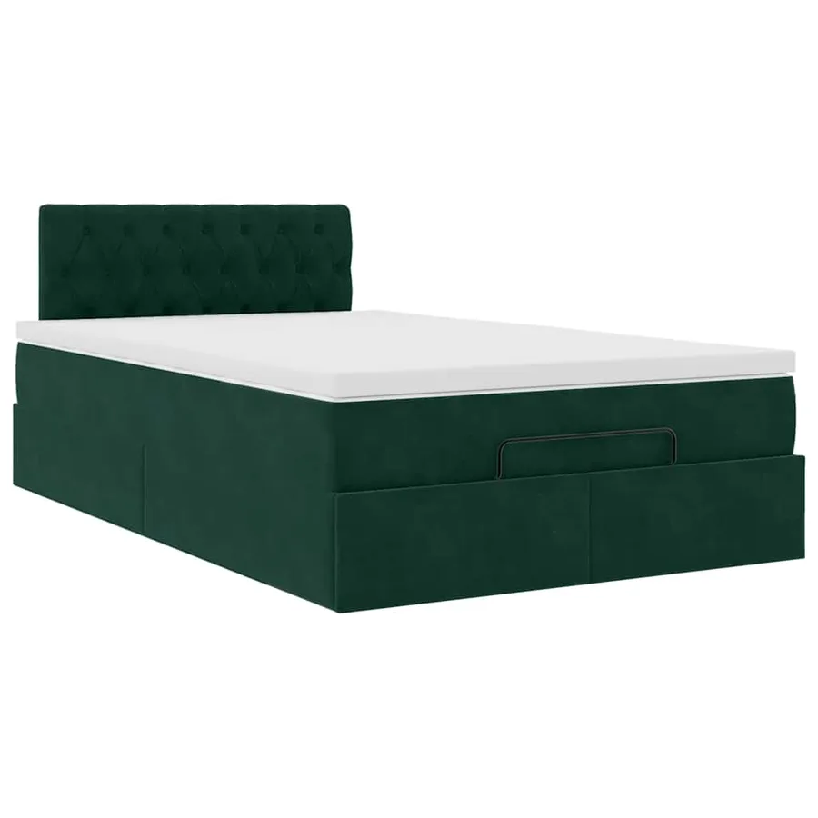 Lit ottoman avec matelas vert foncé 120x190 cm velours - 6