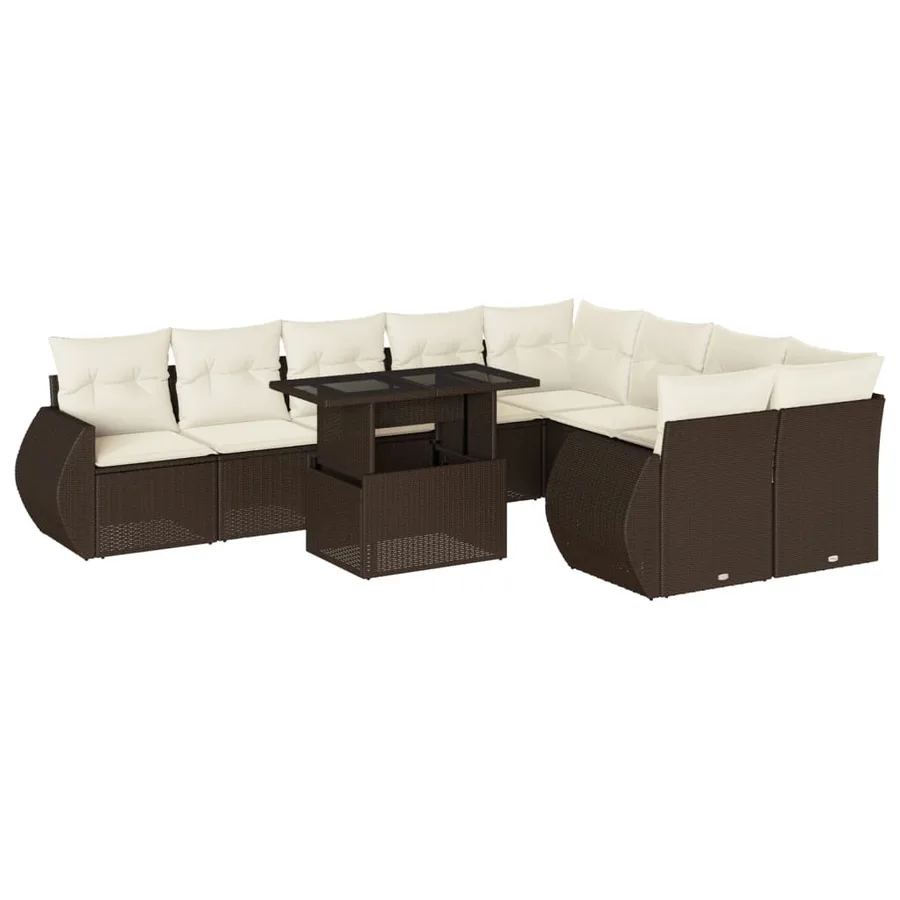 Salon de jardin 10 pcs avec coussins marron résine tressée - 2