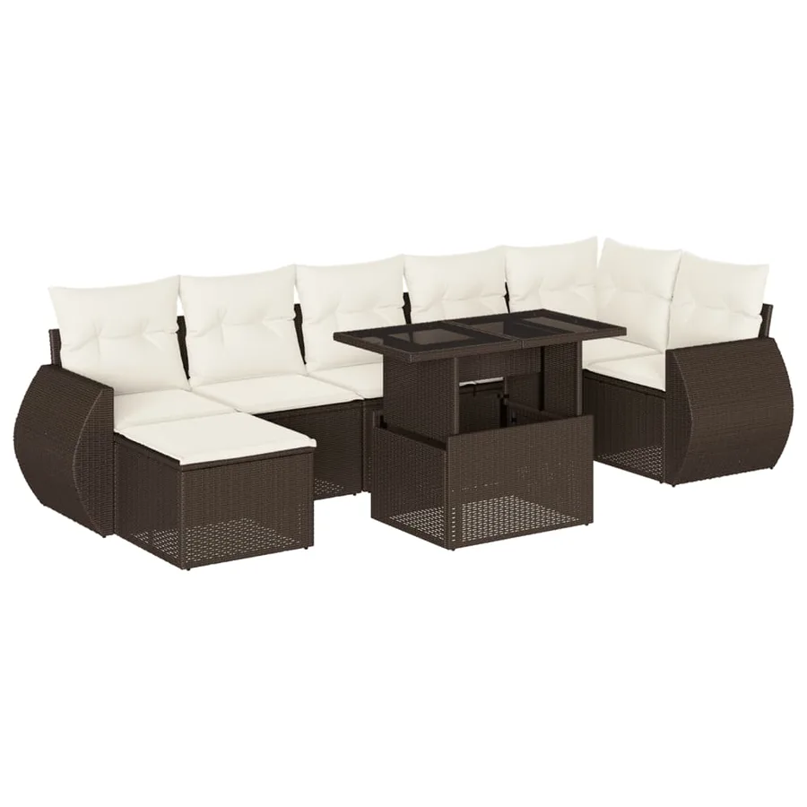Salon de jardin 8 pcs avec coussins marron résine tressée - 2
