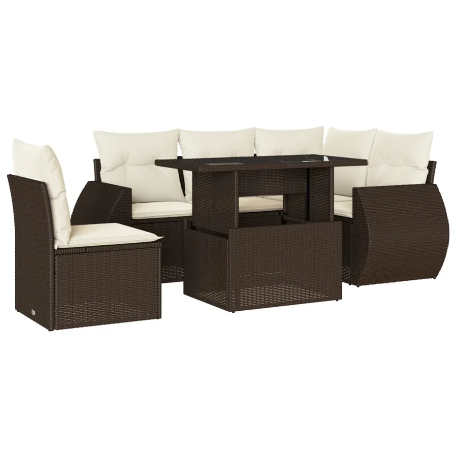 Salon de jardin avec coussins 6 pcs marron résine tressée - 2