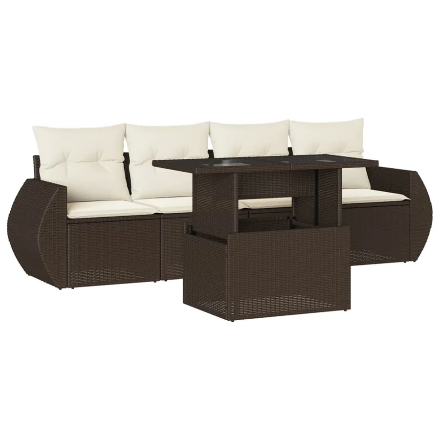 Salon de jardin avec coussins 5 pcs marron résine tressée - 2