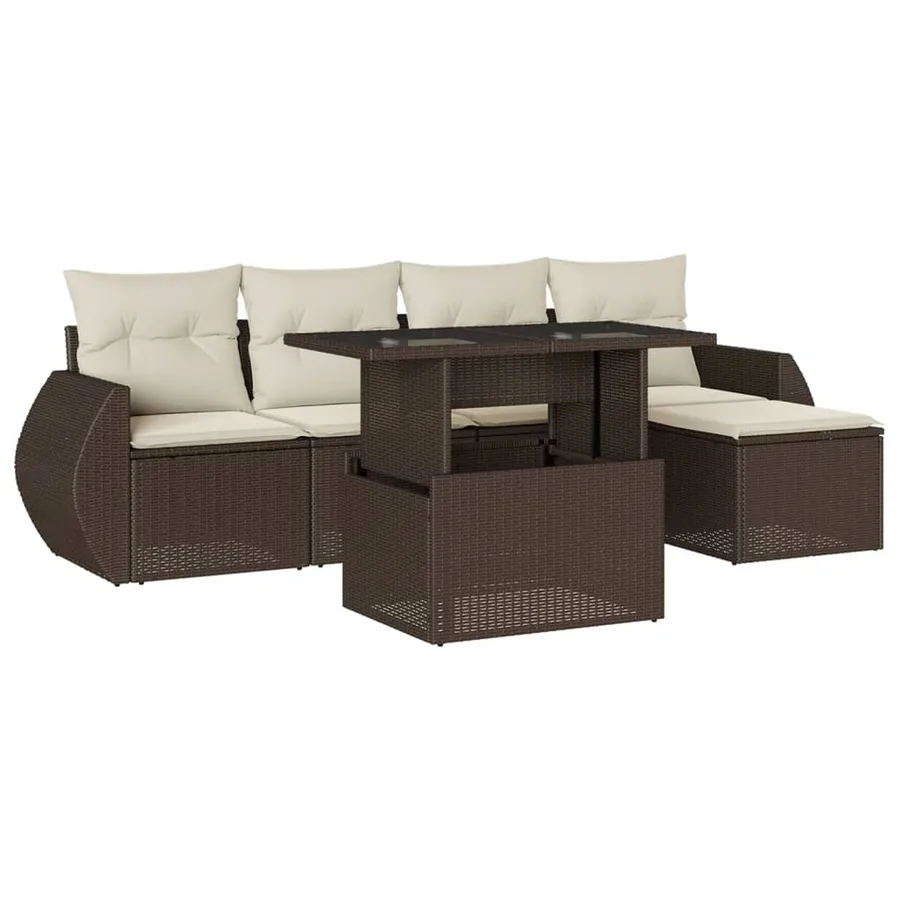 Salon de jardin avec coussins 6 pcs marron résine tressée - 2
