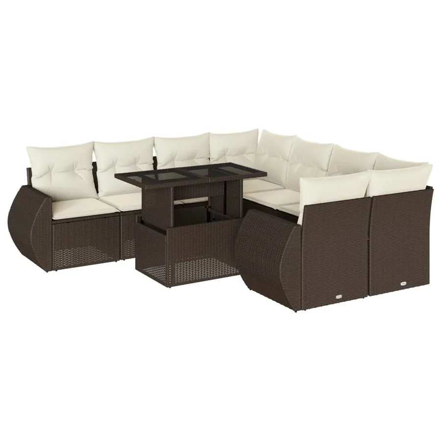 Salon de jardin avec coussins 9 pcs marron résine tressée - 2