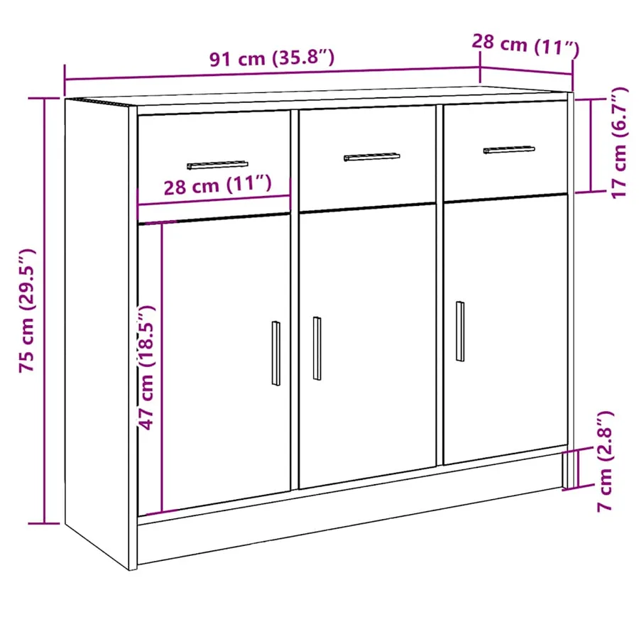 Buffet vieux bois 91x28x75 cm bois d'ingénierie - 10