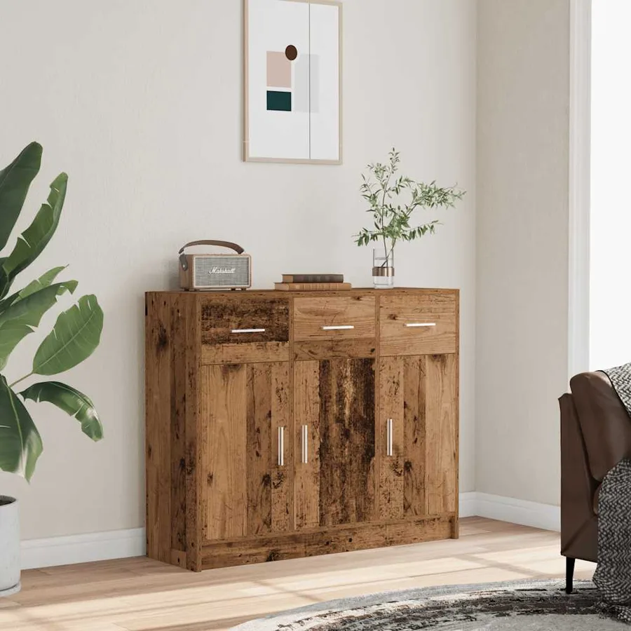 Buffet vieux bois 91x28x75 cm bois d'ingénierie - 3