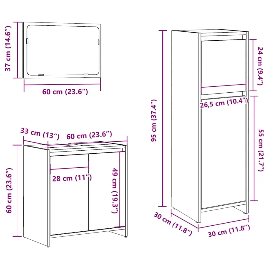 Ensemble de meubles salle de bain 3 pcs bois d'ingénierie - 9