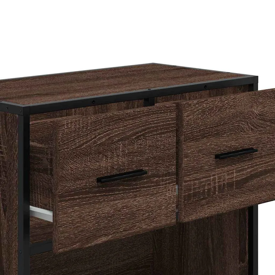 Table de chevet chêne marron 60x31x60 cm bois ingénierie métal - 9