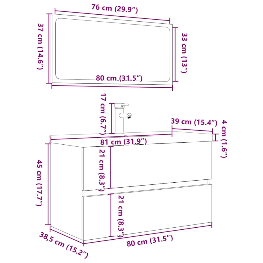 Ensemble de meubles salle de bain 3 pcs bois d'ingénierie - 12