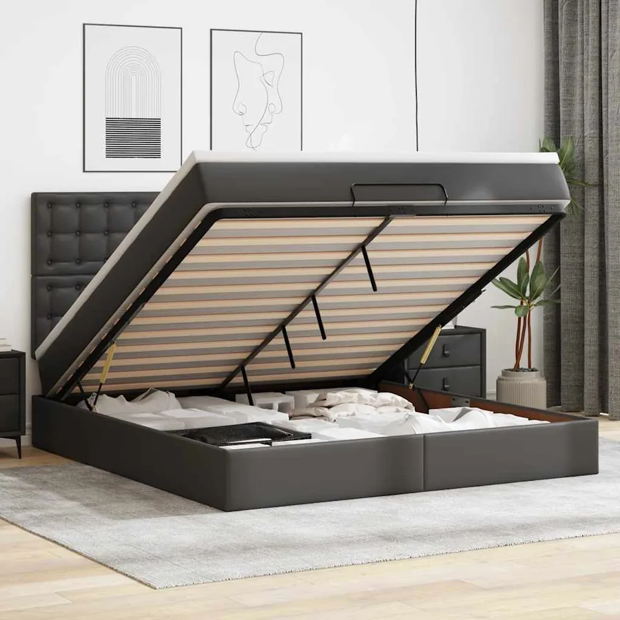 Cadre de lit ottoman avec matelas noir 180x200 cm similicuir