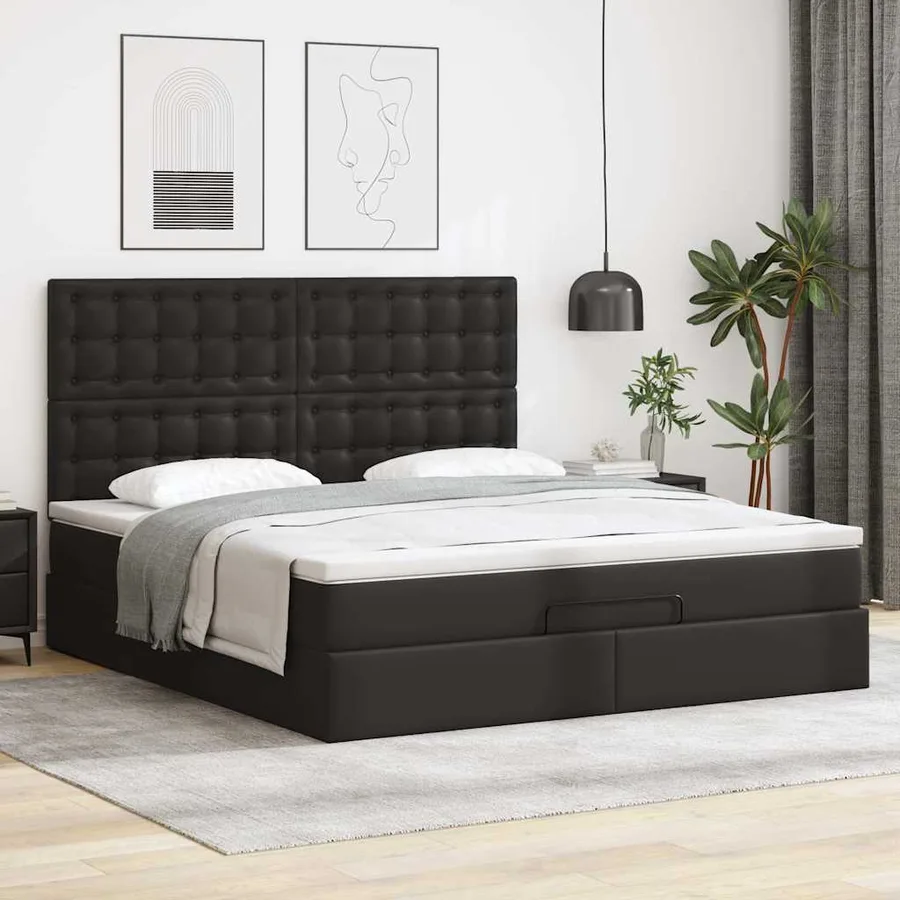Cadre de lit ottoman avec matelas noir 180x200 cm similicuir - 4