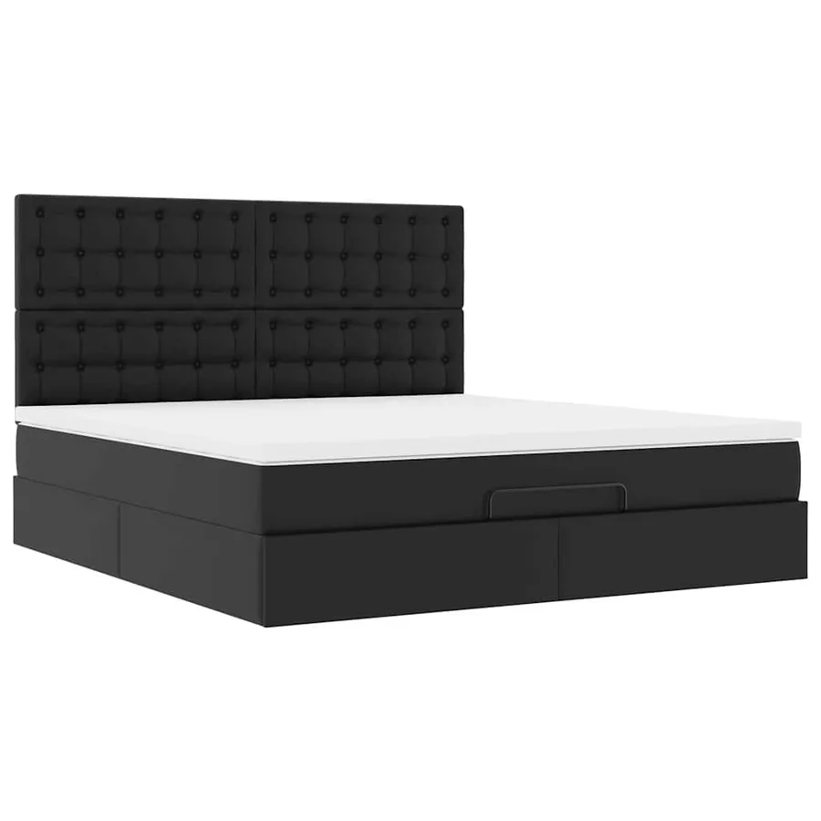 Cadre de lit ottoman avec matelas noir 180x200 cm similicuir - 7