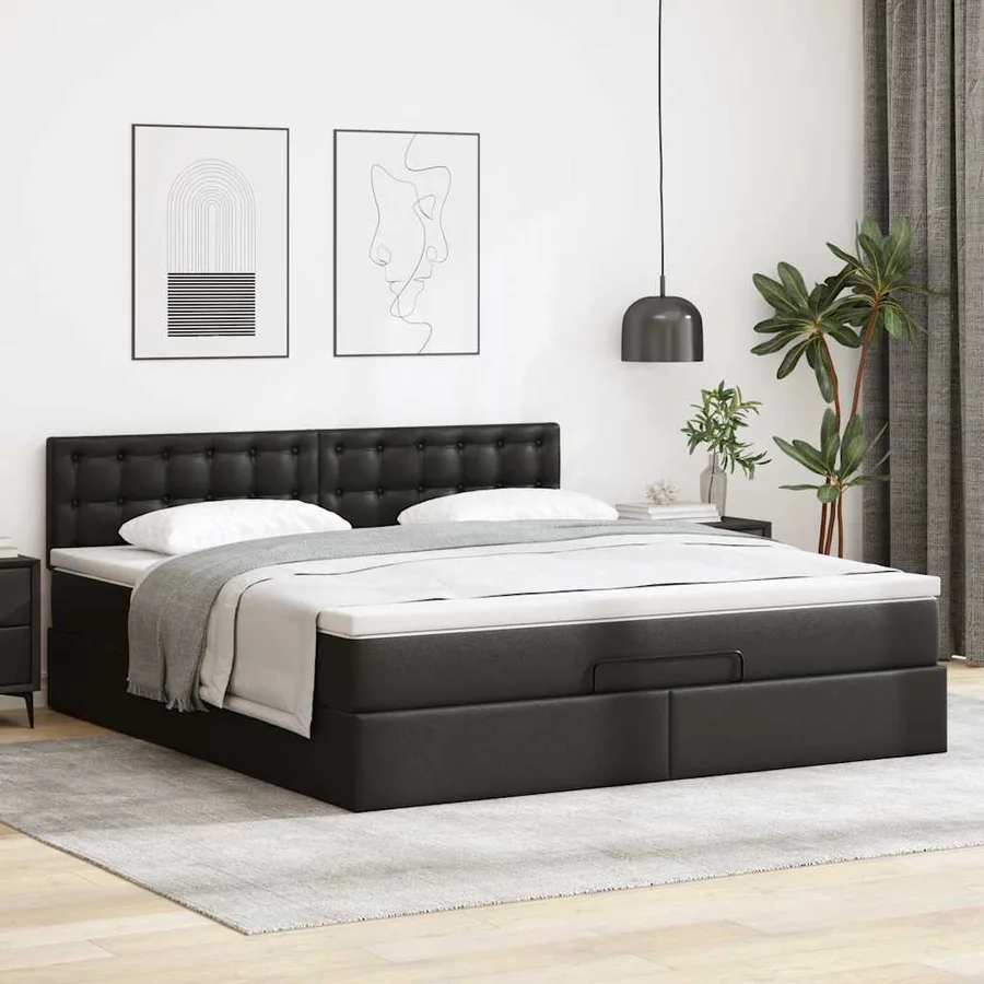 Cadre de lit ottoman avec matelas noir 180x200 cm similicuir - 3