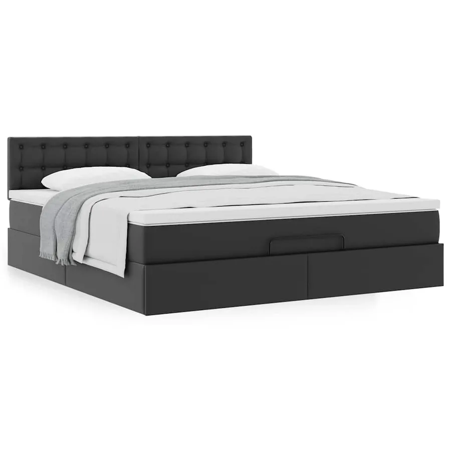 Cadre de lit ottoman avec matelas noir 180x200 cm similicuir - 4