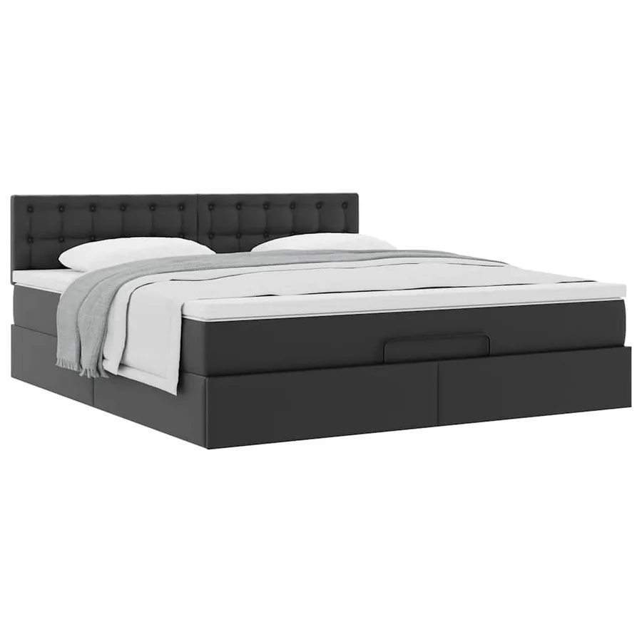 Cadre de lit ottoman avec matelas noir 180x200 cm similicuir - 5