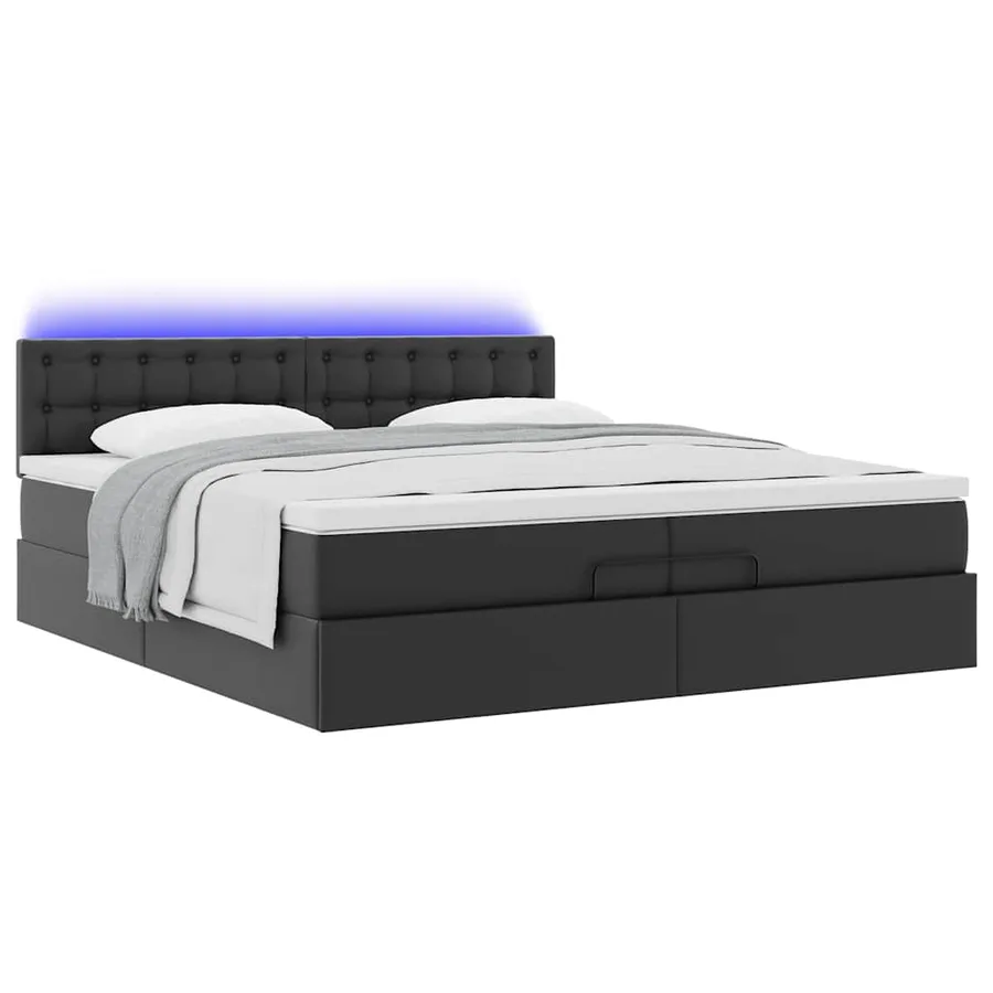 Cadre de lit ottoman avec matelas noir 200x200 cm similicuir - 6