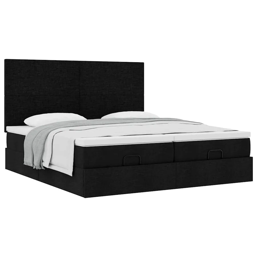 Cadre de lit ottoman avec matelas noir 160x200 cm tissu - 5
